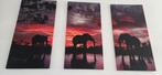 Drieluik Canvas Schilderij Olifanten Afrika Zonsondergang, Huis en Inrichting, Ophalen, Minder dan 50 cm, Zo goed als nieuw, Schilderij