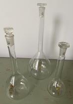 3 glazen kolven met glazen stop; 100 ml, 250 ml en 500 ml, Overige typen, Ophalen of Verzenden, Zo goed als nieuw