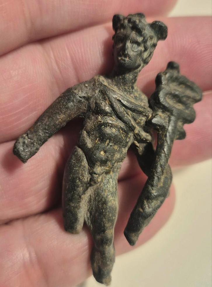 Romeins Mercurius beeldje brons bodemvondst., Antiek en Kunst, Antiek | Koper en Brons, Ophalen of Verzenden