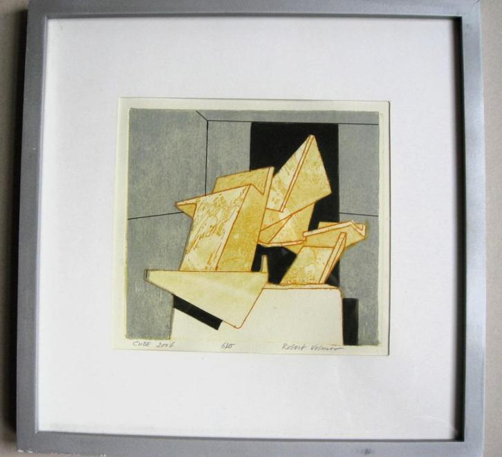Cube, lijnen en vlakken, zeefdruk van Robert Volmer, Antiek en Kunst, Kunst | Litho's en Zeefdrukken, Ophalen of Verzenden