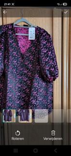 Zwart gemeleerde blouse met pofmouw maat 46/48, Kleding | Dames, Grote Maten, Ophalen of Verzenden, Nieuw, Zwart, Blouse of Tuniek