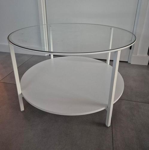 ikea salontafel ø 75 cm met glasplaat (alleen ophalen), Huis en Inrichting, Tafels | Bijzettafels, Gebruikt, Rond, 60 cm of meer