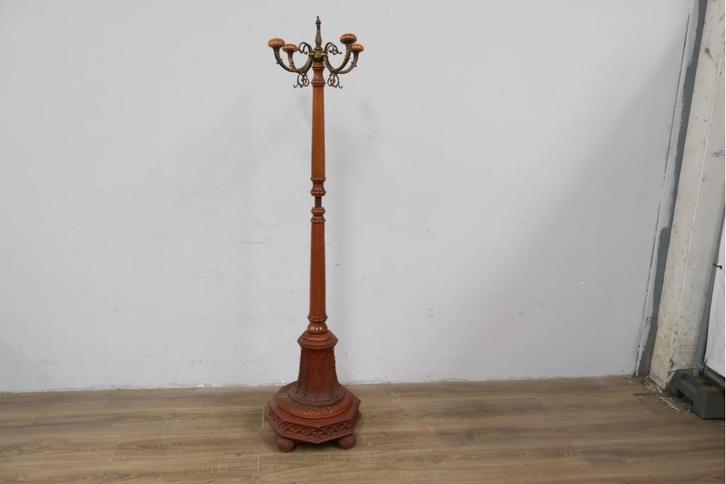 Brocante Hout/Messing Staande Kapstok, Huis en Inrichting, Woonaccessoires | Kapstokken, Ophalen of Verzenden