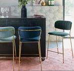 2 Barkrukken donkerblauw/goud zgan, Huis en Inrichting, Barkrukken, 2 krukken, Ophalen, Zo goed als nieuw, 60 tot 90 cm