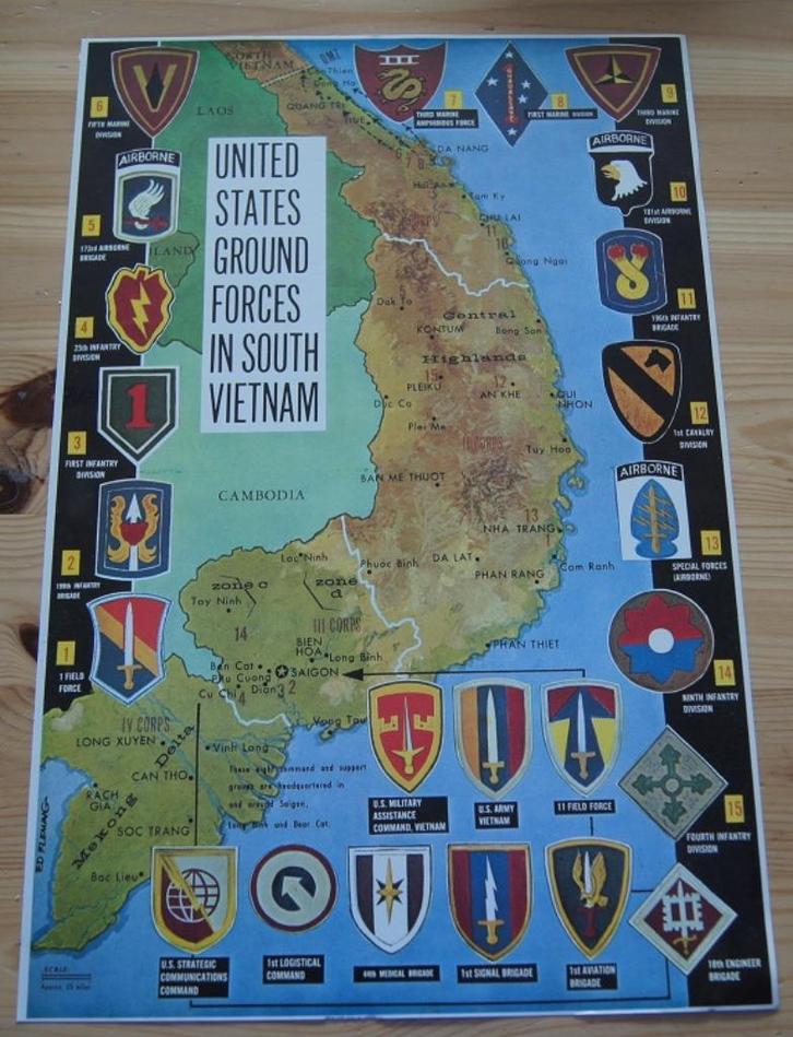 Vietnam - US Map & Units - Poster, Verzamelen, Militaria | Algemeen, Landmacht, Foto of Poster, Amerika, Verzenden