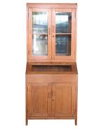 Antieke teakhouten buffetkast met vitrinedeel en klep, Teakhout, Zo goed als nieuw, 50 tot 75 cm, 200 cm of meer