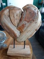 Teak houten ornament hart op staal, Huis en Inrichting, Zo goed als nieuw, Ophalen