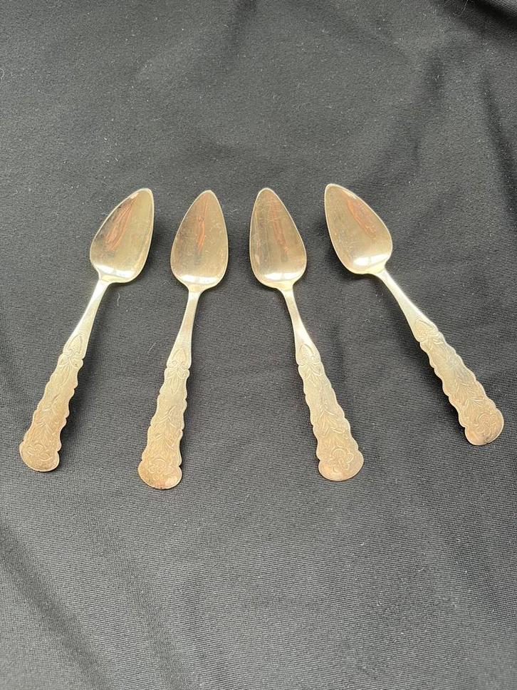 4 Antieke zilveren theelepels, J. Schijfsma Jz, Sneek 1865, Antiek en Kunst, Antiek | Goud en Zilver, Zilver, Ophalen of Verzenden