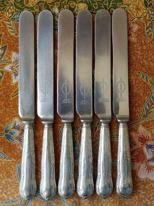 Zes mooie oude silverplate botermessen uit Engeland 25,5 cm., Antiek en Kunst, Antiek | Bestek, Ophalen of Verzenden