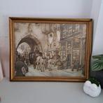 Oude prent in gouden lijst, Antiek en Kunst, Ophalen