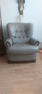 Bankstel bijna gratis  eiken met grijs leer, Ophalen of Verzenden