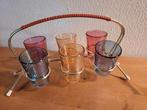 vintage rekje met 6 shotglaasjes glaasjes retro, Ophalen of Verzenden