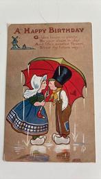 Boertje/boerinnetje op klompen onde de paraplu.Regen., Ophalen, Gelopen