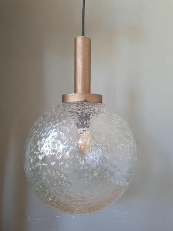 Grote vintage mid-century bol lamp met crackle glass. beschikbaar voor biedingen
