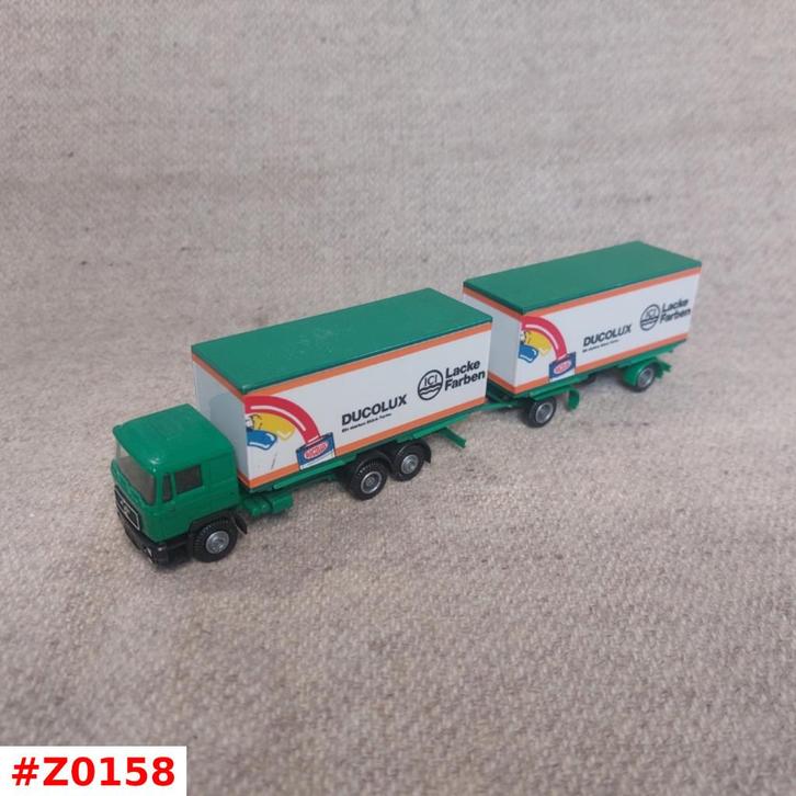 MAN vrachtwagen + aanhanger DUCOLUX Lacke Farben Herpa 1:87, Hobby en Vrije tijd, Modelauto's | 1:87, Zo goed als nieuw, Bus of Vrachtwagen