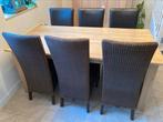 Massief licht eiken eettafel incl. 6 Lloyd Loom stoelen, Ophalen, Gebruikt, 4 tot 6 stoelen