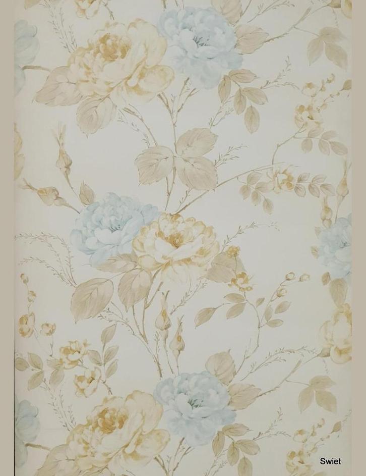 13971 Barok behang pastel bloemen romantisch crème vintage, Huis en Inrichting, Stoffering | Behang, Blauw, minder dan 10 m², Ophalen of Verzenden