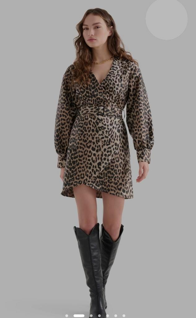 Shoeby jurk Leopard Jacquard, Kleding | Dames, Jurken, Zo goed als nieuw, Maat 46/48 (XL) of groter, Bruin, Boven de knie, Ophalen of Verzenden