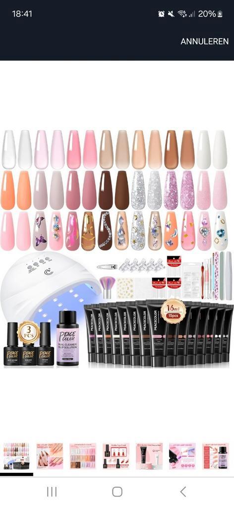 Gelpoly nails/acrylnagels set, Sieraden, Tassen en Uiterlijk, Beautycases, Zo goed als nieuw, Softcase, Overige kleuren, Met spiegeltje(s)