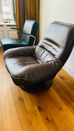 Vintage leren draai Fauteuil stoel, Ophalen, Vintage, Zo goed als nieuw, 75 tot 100 cm