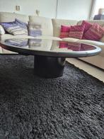 Ronde salontafel met glas en leer, Ophalen, Gebruikt, Rond, Modern