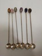 Vintage zilver lange theelepels met edelsteen en munt, Antiek en Kunst, Ophalen of Verzenden