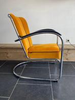 Gispen 412 fauteuil , chroom, nieuwe okergele ribstof, Huis en Inrichting, Fauteuils, Design, 75 tot 100 cm, Zo goed als nieuw