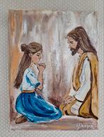 Meisje in gebed met Jezus - Origineel schilderij, Ophalen of Verzenden