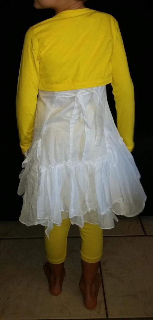 Gymp Wit Jurkje met gele legging en bolero, Kinderen en Baby's, Kinderkleding | Maat 110, Meisje, Jurk of Rok, Ophalen of Verzenden