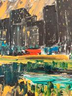 Olieverf op doek schilderij Urban de grens Daan Langeweg, Antiek en Kunst, Ophalen of Verzenden