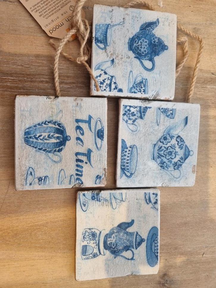 Delfts Blauwe Houten Onderzetters - 4 stuks, Huis en Inrichting, Woonaccessoires | Dienbladen, Nieuw, Hout, Vierkant, Ophalen of Verzenden