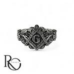 Vrijmetselaars Ring 925 Zilver Passer & Winkelhaak, Sieraden, Tassen en Uiterlijk, Ringen, 19 tot 20, Nieuw, Ophalen of Verzenden
