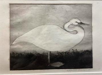 Ets van Majaine Vrasdonk - Zwaan/Reiger Ingelijst Gesigneerd beschikbaar voor biedingen