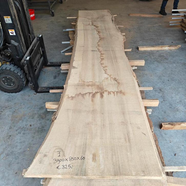 Boomstam tafel. Gedroogde populieren boomstam bladen. 3.9M, Huis en Inrichting, Tafels | Eettafels, Zo goed als nieuw, 50 tot 100 cm