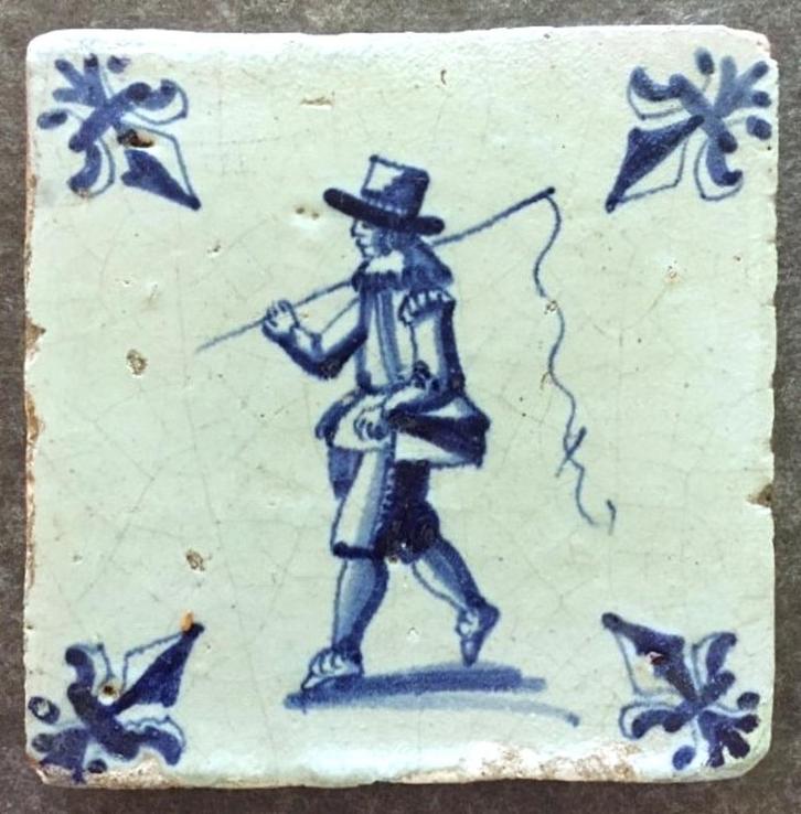 Tegel Tegels Antiek Visser Hengelaar, Antiek en Kunst, Antiek | Wandborden en Tegels, Ophalen of Verzenden