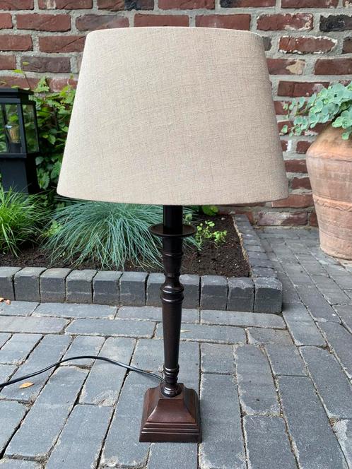 Stijlvolle houten landelijke tafellamp, Huis en Inrichting, Lampen | Tafellampen, Zo goed als nieuw, 50 tot 75 cm, Hout, Stof