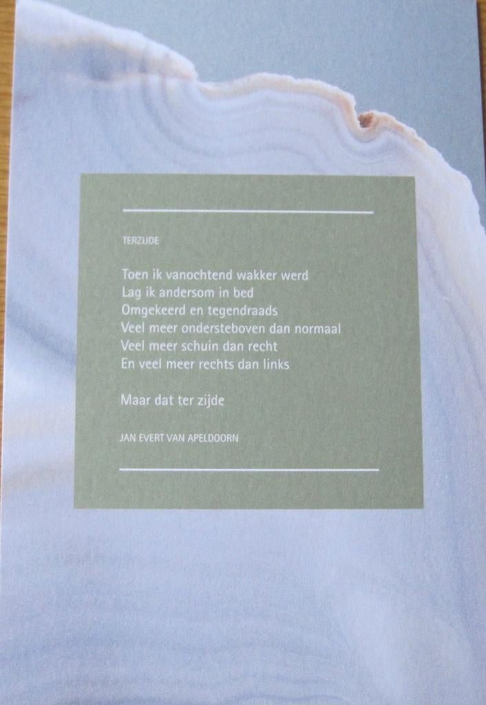 gedicht op kaart - Terzijde van Jan Evert van Apeldoorn, Verzenden, 1980 tot heden, Gelopen, Overige thema's