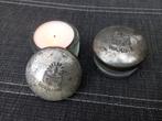 Waxinelichthouder oud met metalen deksel setje 2 stuks, Antiek en Kunst, Ophalen of Verzenden