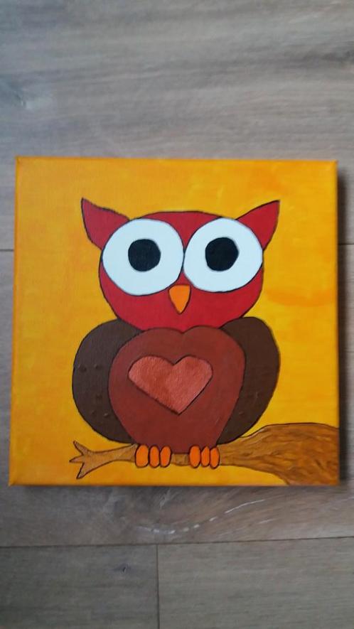 Gondas Creaties schilderij Uil acryl op doek 20 x 20 cm, Huis en Inrichting, Woonaccessoires | Schilderijen, Tekeningen en Foto's