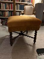 Antiek Frans bijzetstoeltje of bankje met franjes, Ophalen, Zo goed als nieuw, Rechthoekig, 50 tot 75 cm