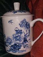 Antiek Chinese Beker met Deksel - Blauw en Wit, Ophalen of Verzenden