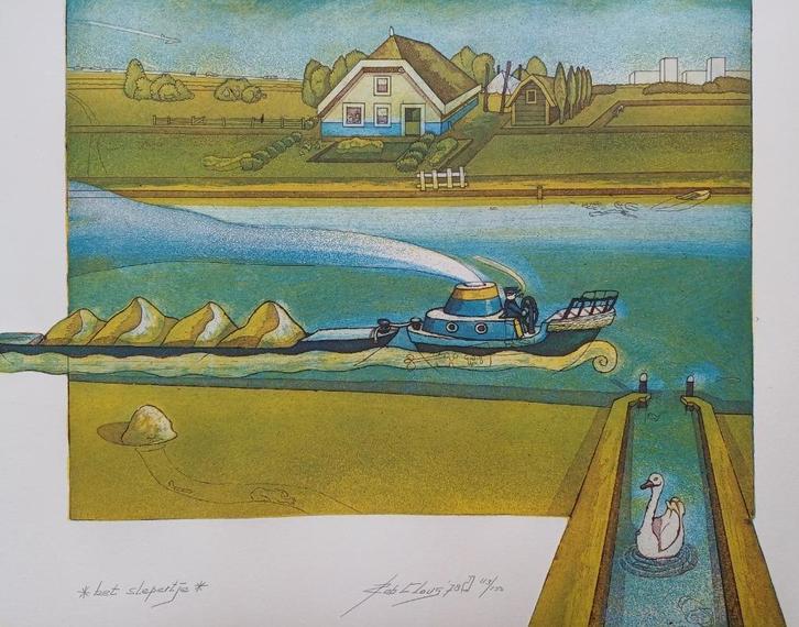Rob Clous - gesigneerde ets - Het slepertje, Antiek en Kunst, Kunst | Etsen en Gravures, Ophalen of Verzenden