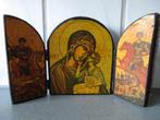Antiek drieluik icoon joris de drakendoder, Antiek en Kunst, Ophalen of Verzenden