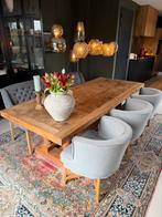 3 eetkamerstoelen Dirkje + eetbank grijs, Huis en Inrichting, Stoelen, Ophalen, Zo goed als nieuw, Stof