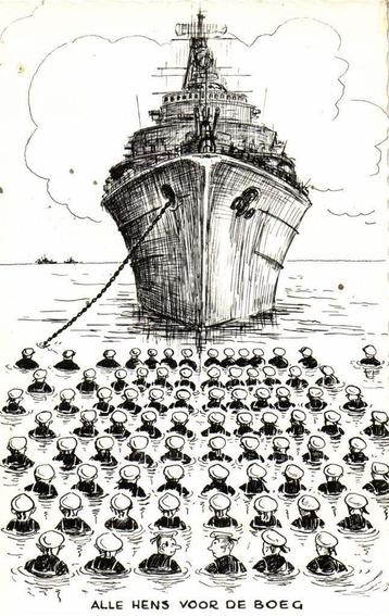 Alle hens voor de boeg - oorlogsschip matrozen - ongelopen