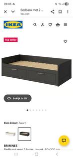 Ikea Brimnes Bedbank Zwart - Uitschuifbaar + Lades, Zwart, Tweepersoons, Ophalen of Verzenden, 80 cm