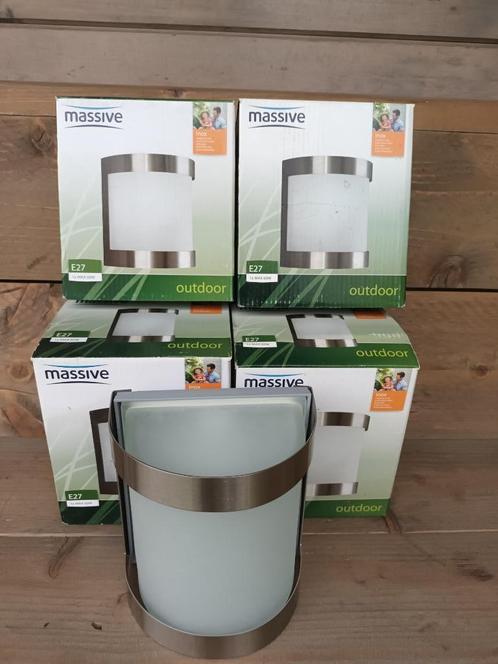 4x massive vilnius wandlamp RVS - E27 max 60w, Huis en Inrichting, Lampen | Wandlampen, Nieuw, Glas, Kunststof, Metaal, Ophalen