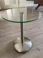 Bijzettafel glas met rvs. Rond., Huis en Inrichting, Tafels | Bijzettafels, Minder dan 55 cm, Rond, Ophalen, 45 tot 60 cm