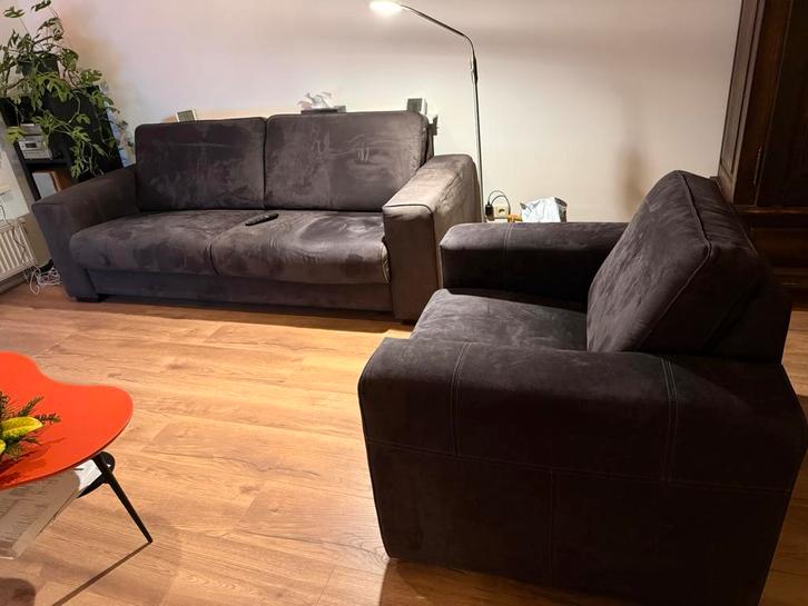 Bank en stoel d.bruin, Huis en Inrichting, Banken | Complete zithoeken, Gebruikt, Stof, Ophalen