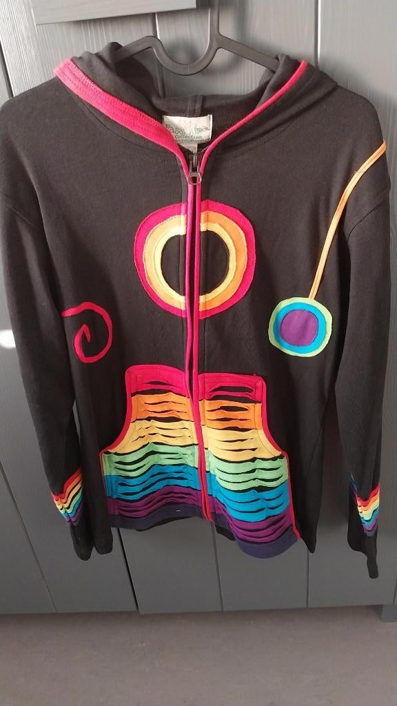 Nieuw vest (diep) zwart regenboogkleuren S en M, Kleding | Dames, Truien en Vesten, Ophalen of Verzenden, Nieuw, Maat 38/40 (M)